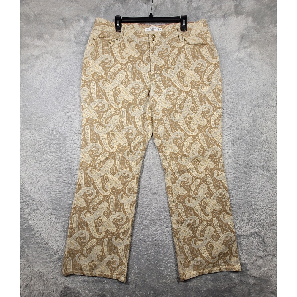Tommy Hilfiger Paisley Print Pants Womens 16 Beige‎ Tan Casual 36x33